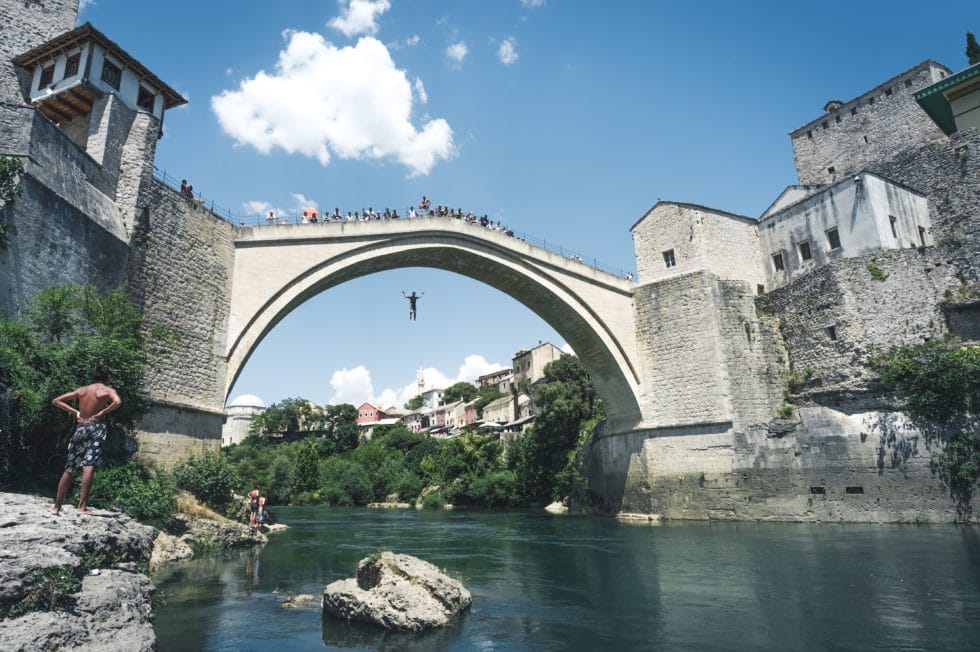 mostar, bridge jumping, bosnia and herzegovina bridge